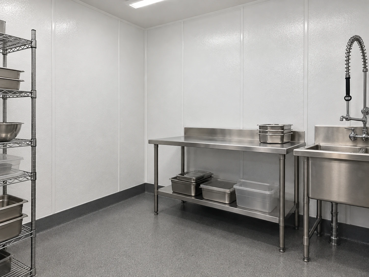 Illustration of white FRP wall panels around a commercial utility sink